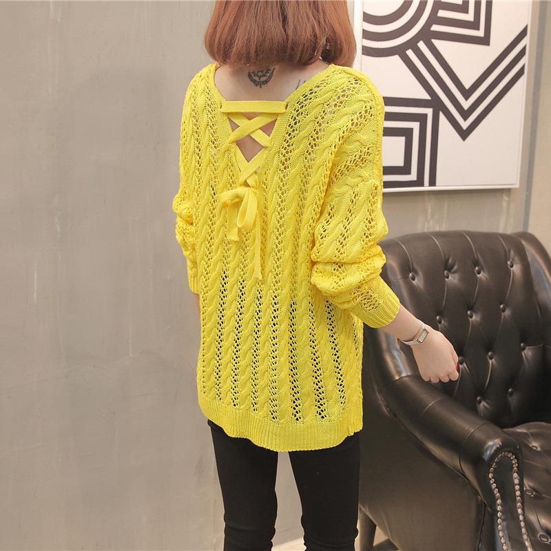 Spring and Summer Women's Hollow Knitted Sweater Loose Pullover V-neck Sweater for Women
