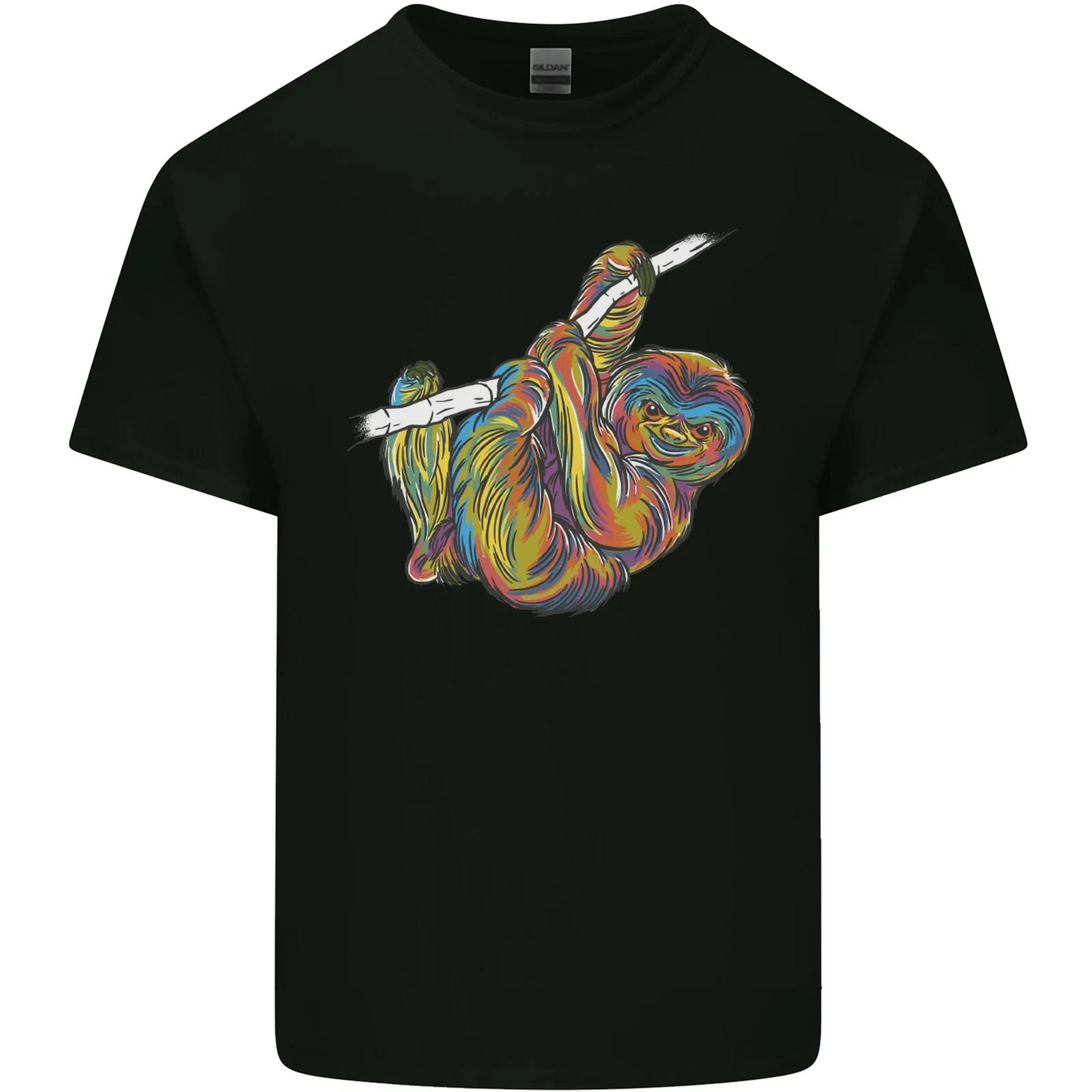 A Colourful Sloth on a Branch Kids T-Shirt Childrens XL