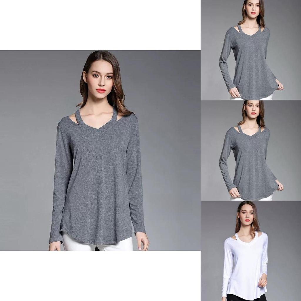 Simple Solid Color Off Shoulder Design Women Long Sleeved Top For Fall Comfort
