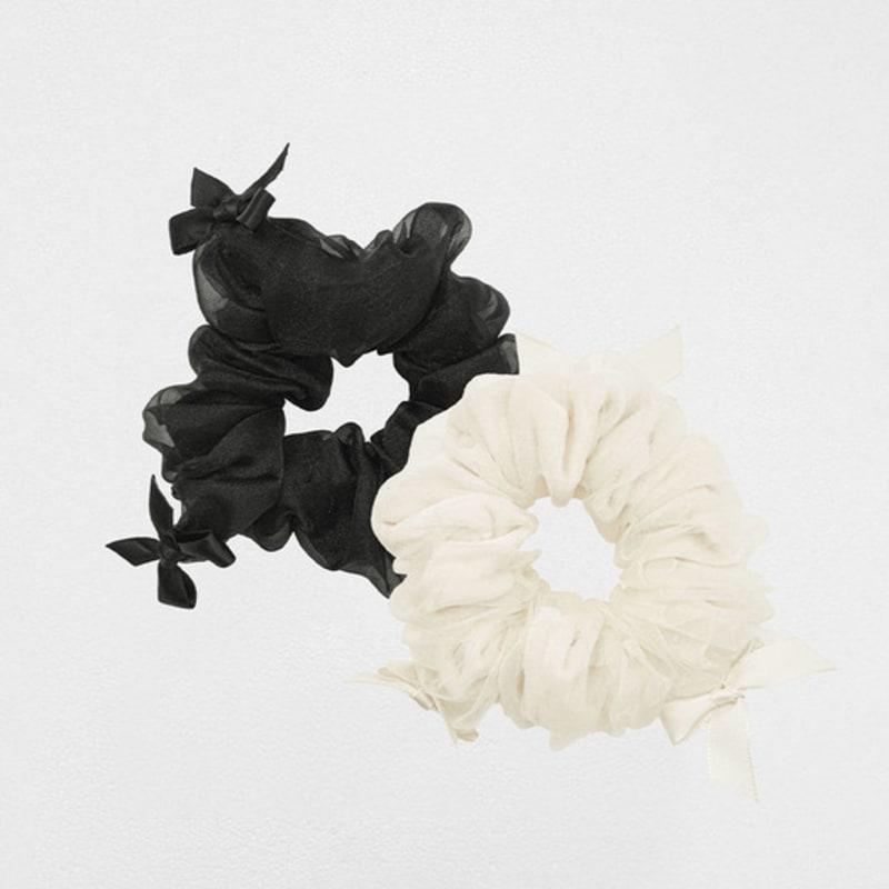 MONGDOL [2color] Chiffon Velvet Ribbon Scrunchie MDAC038