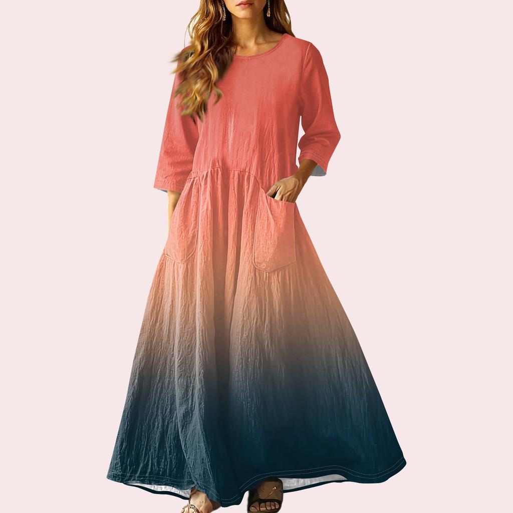 Women's Retro Ethnic Style Ribbon Embroidered Sleeveless Linen V-neck Maxi Dress