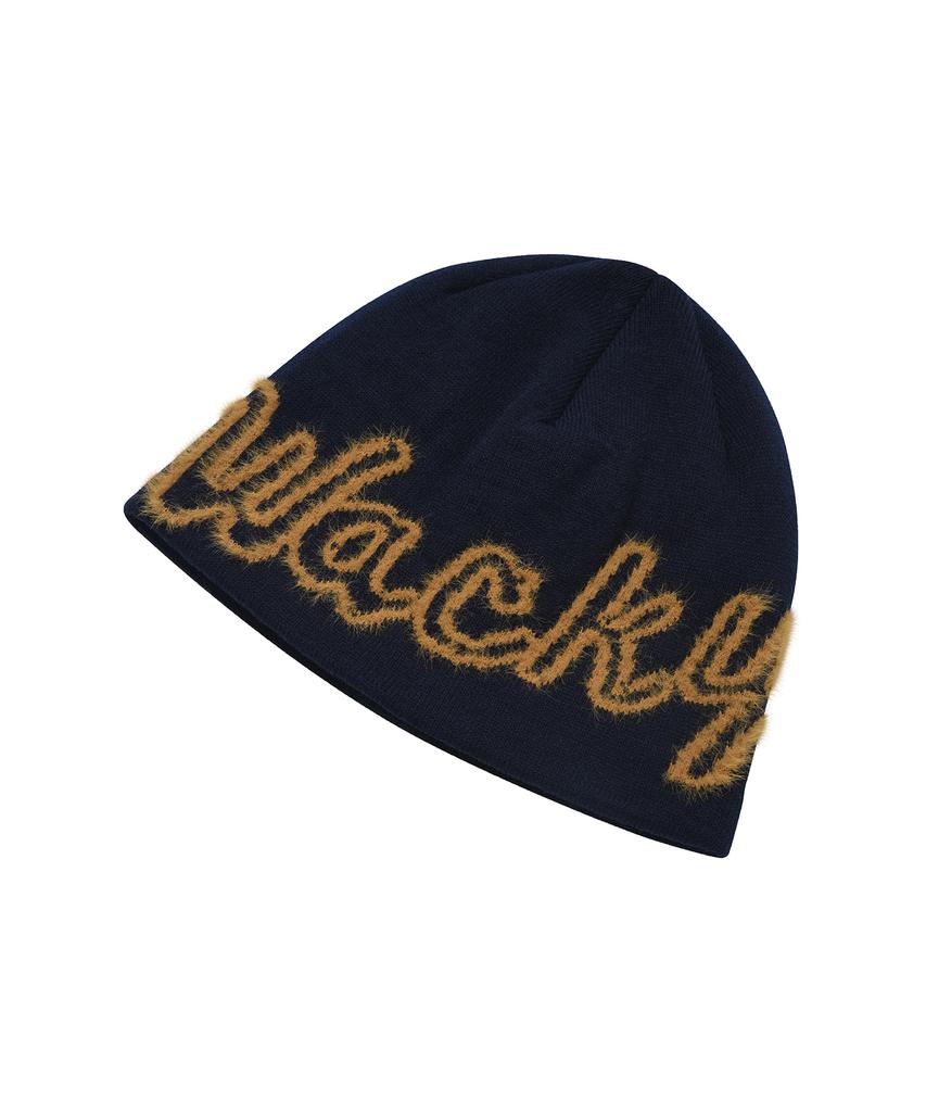 WACKY WILLY Mink Yarn Typo Beanie Navy