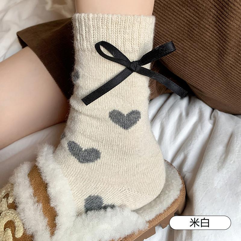 Warm Thickened Wool Socks Women Winter Socks Solid Heart-shaped Mid-Calf Sock Casual Snow Boot Floor Cotton Sock Wife's Gift