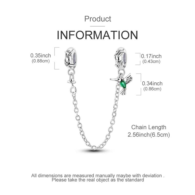 Original Charms Copper Green Hummingbird Safety Chain Beads Fit Plata Bracelets For Women Jewelry Making Gifts