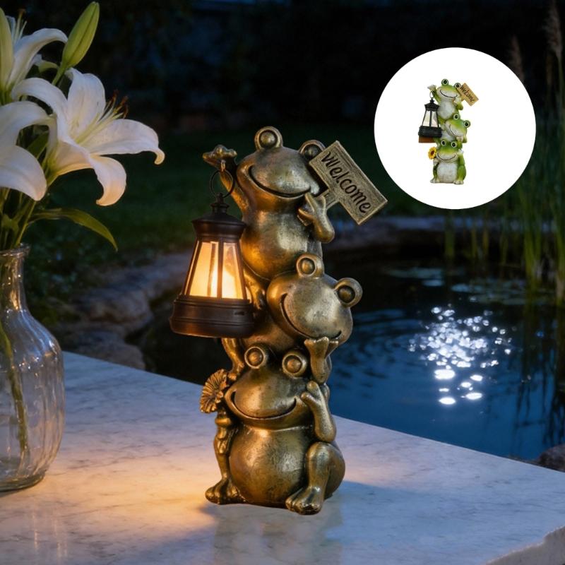 Unique Gift Solar Powered Frogs Garden Lanterns Resins Sculpture Waterproof Ornament For Outdoor Lawn Yard Home Decors