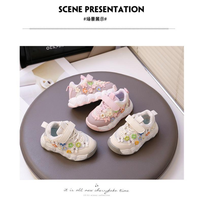 Girls sports shoes new spring and summer children's shoes girls fashion mesh breathable casual shoes embroidery flowers