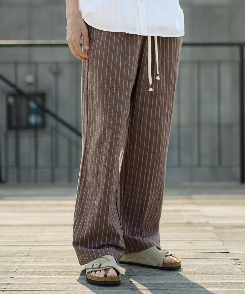 JEMUT Summer Striped Wide Pants Brown Mmlp2628