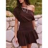 Autumn 2026 Elegant Solid Color One-Shoulder Elastic Waist Short Skirt Dress for Women