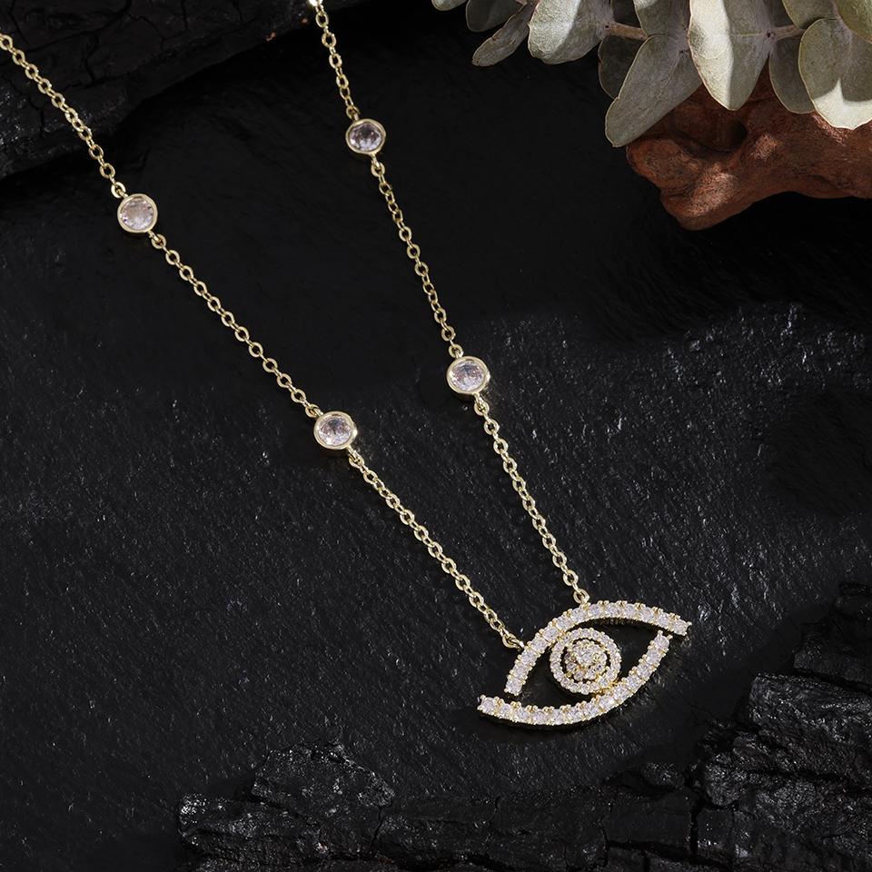 ZAKOL Fashion Aesthetic Evil Eye Zircon Inlaid Pendant Necklaces Buling CZ Clavicle Chain Engagement Wedding Zircon Collar