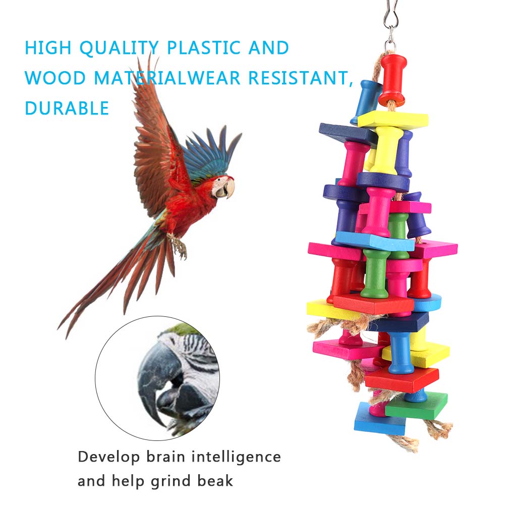 2 Stück Vogel hängender Holzblock Aktivität Klettern Kauen Schaukelständer Käfig Wandspielzeug für Papagei
