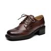 ZUYEE Women's Lace-Up Shoes, Square Toe, Chunky Heel, Wingtip, Genuine Leather Oxford Shoes, Coffee, Size 23.5cm