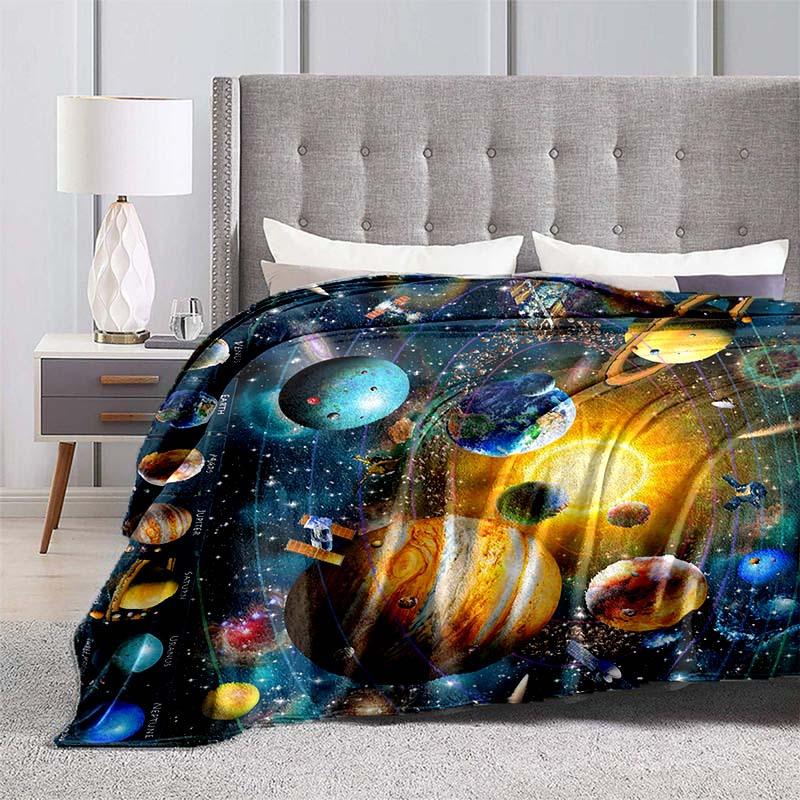 1pc Cosmic Planet Flannel Blanket Soft For Home-Throw For Sofa Bed Travel Camping Livingroom, Office, Couch, Chair, And Bed
