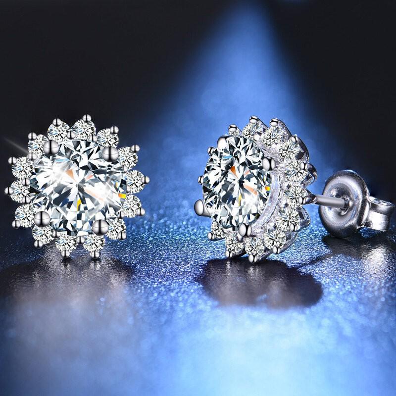 Sunflower Stud Earrings: One-Carat Zircon, Women's European & American Fashion