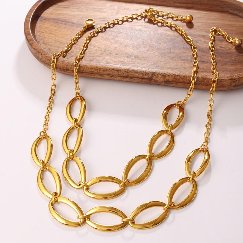 Meier Gold geometric necklace stainless steel oval ring bracelet statement set