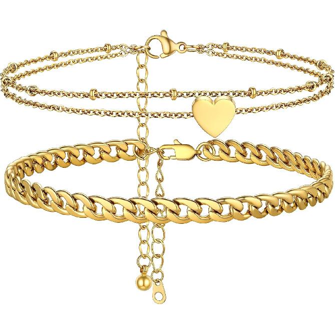 PROSTEEL Alla moda Design Manette/Testo Personalizzato Cavigliera da Donna, Cavigliera in Acciaio Inossidabile 316L, colore Argento/Oro/Nero,Basso