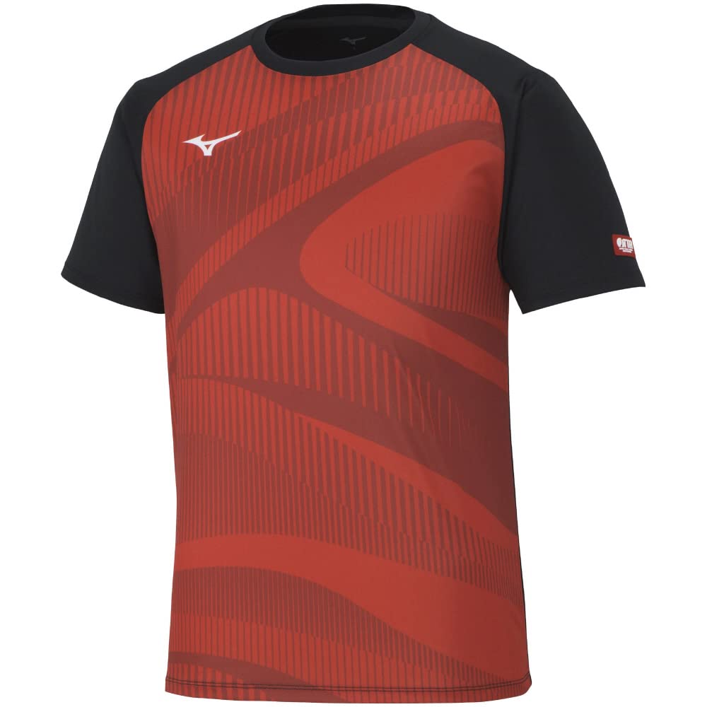 

Mizuno Теннисная игровая футболка с коротким рукавом JTTA XL, U-образный вырез, унисекс, влагоотводящая, быстросохнущая, сертифицированная, 82JAA104, черно-красная,