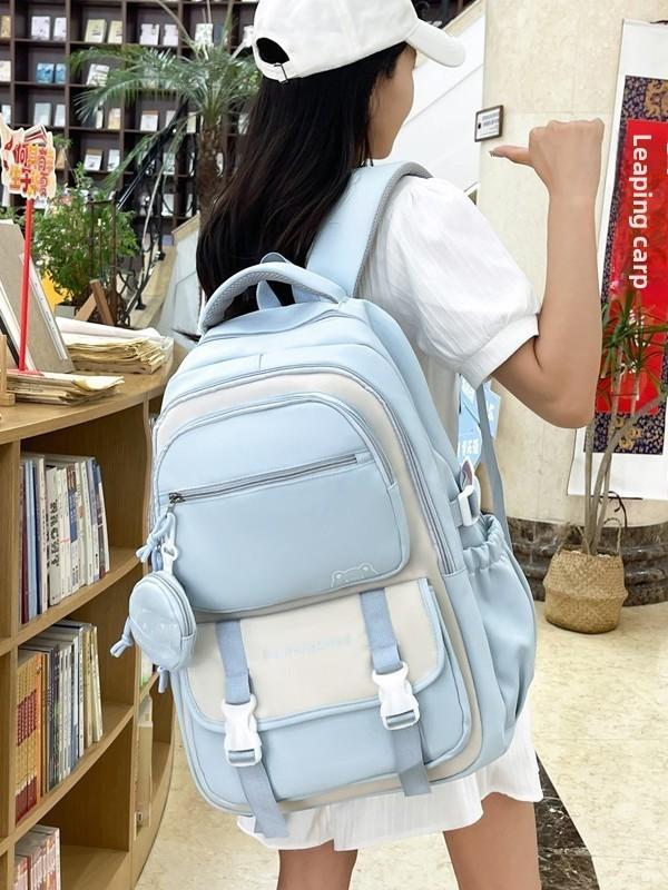 Youthful Candy Color Backpack With Fabric For School And Travel Use