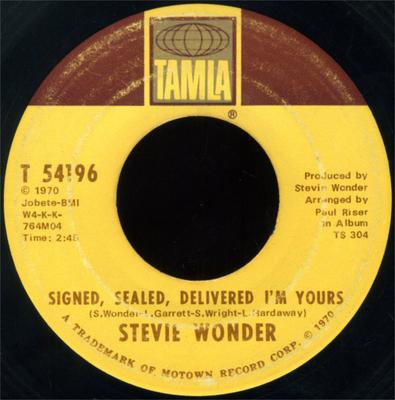 7-Zoll Schallplatte STEVIE WONDER - Signed, Sealed, Delivered I'm Yours T54196 TAMLA 1970 US Soul/Funk Gebraucht