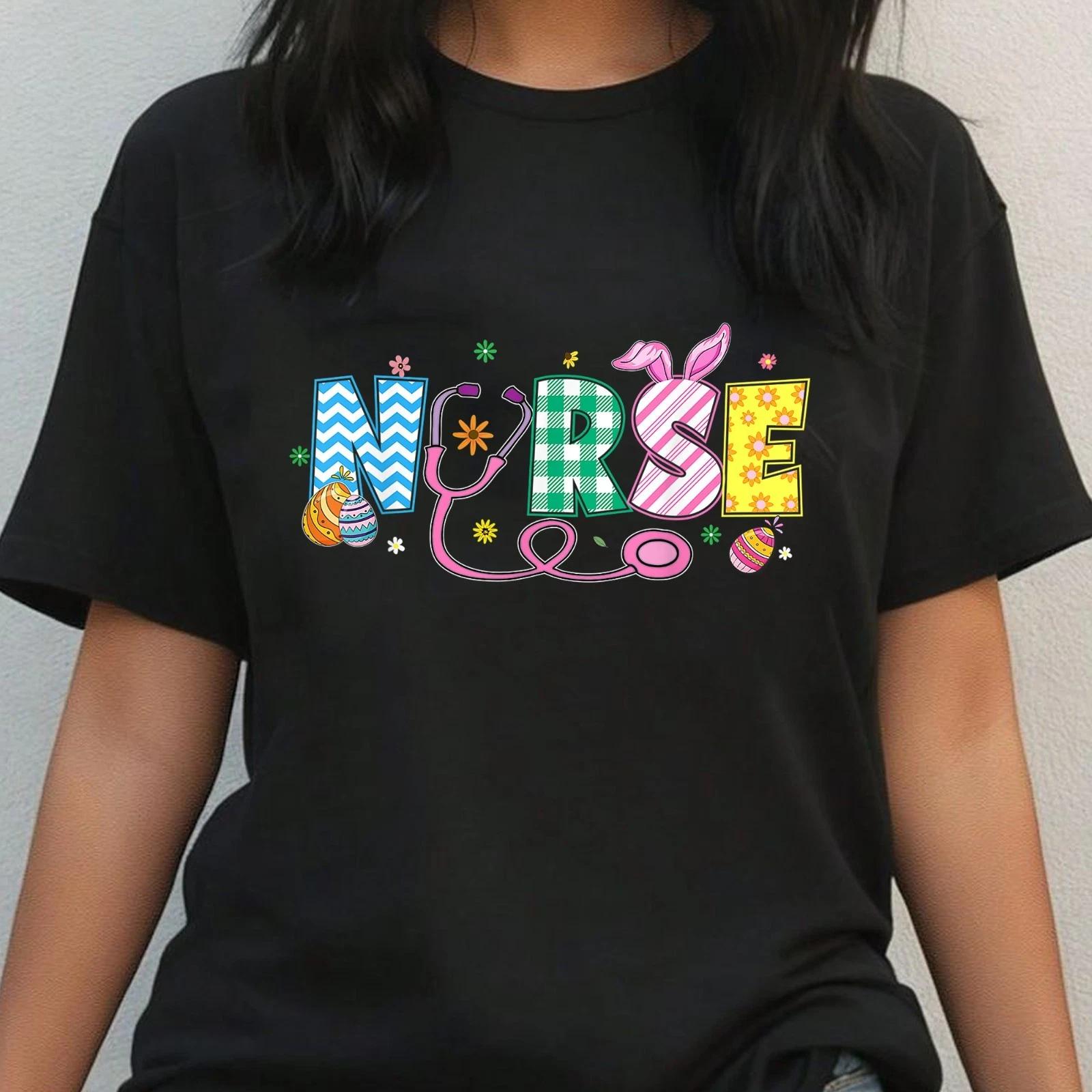 Cute Easter Day Shirt for Nurse, Retro Nurse Bunny Tee for Easter Day Gift M