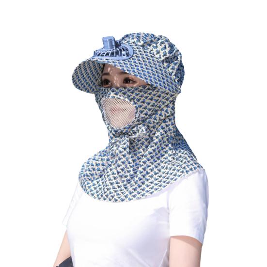 Fan Sunhat Strong Wind Cooling Sunshade Wide Brim Hollow Out Mesh Sun Protection Decorative Neck Protection Outdoor Fan Cap Headwear