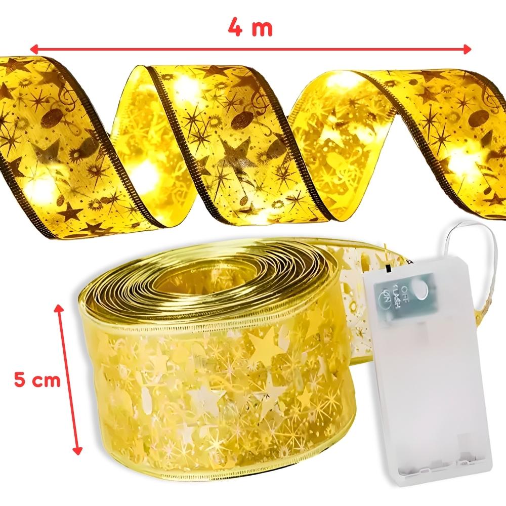 Satin ribbon Christmas garland LED chain gold eco Christmas tree lights