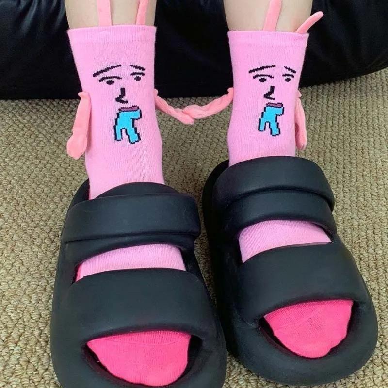 1-5Pairs Pink Bunny Magnetic Couple Socks Thin Mid Calf AutumnWinter Cute Hand Holding Anime Maternity WomenWarm Cozy Socks Gift