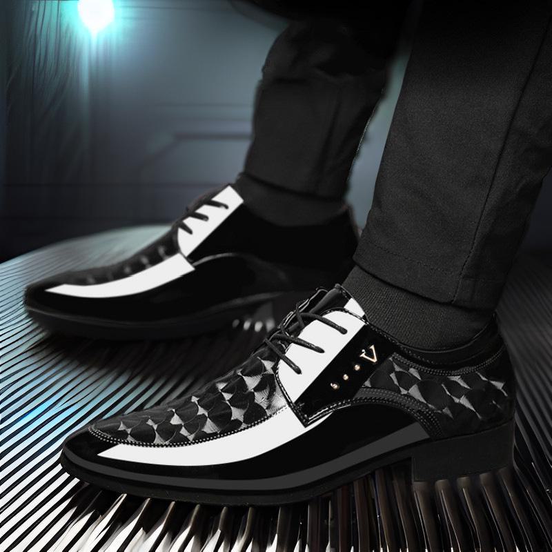 

Осенние мужские кожаные туфли на каждый день - большой размер, острый носок, блестящий британский стиль, модная повседневная обувь 43 чёрный