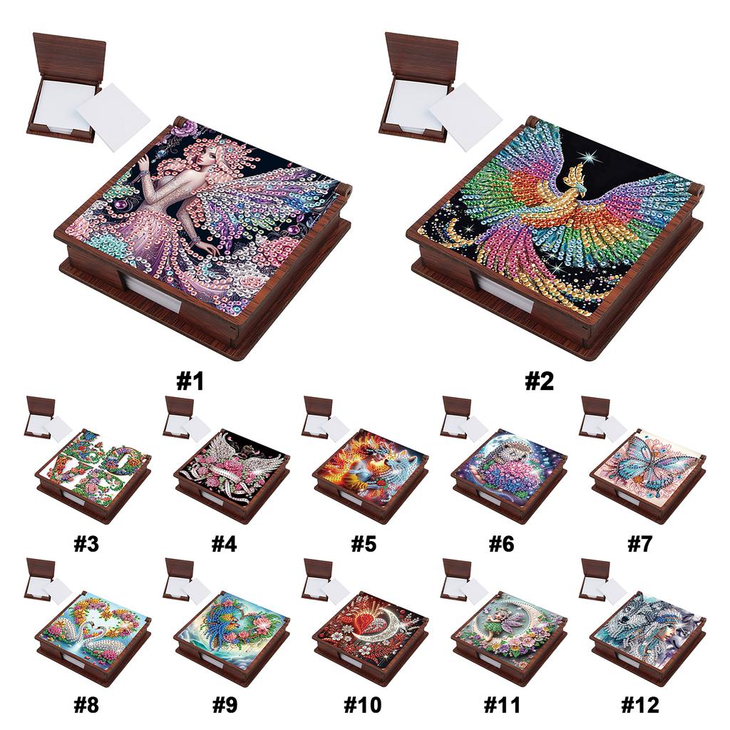 Wooden DIY Memo Paper Storage Box Diamond Art with 160 Papers Diamond Painting Memo Pad for Home Office and School Supplies