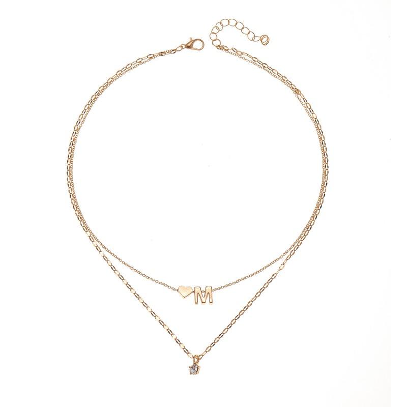 

Fashion niche letter love necklace, fashion versatile metal diamond-set multi-layer stacking, wearing sensitive necklace women