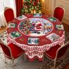 1 Piece Of Christmas Round And Rectangular Tablecloth, Various Sizes, Santa Claus And Christmas Tree Exquisite Scene Print Red Tablecloth, Christmas C