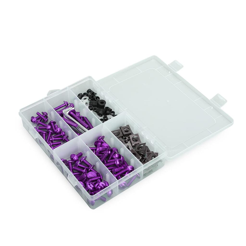 Frezon Universal Motorcycle Sport Bike Windshield Fairing Bolt Kit Fastener Clip Screws 177PCS Purple