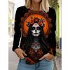 Zucker Schädel Muster Damen Langarm T-Shirt Tag der Toten Pullover Mode 3D Gedruckte Oberteile Gothic Stil Damenbekleidung