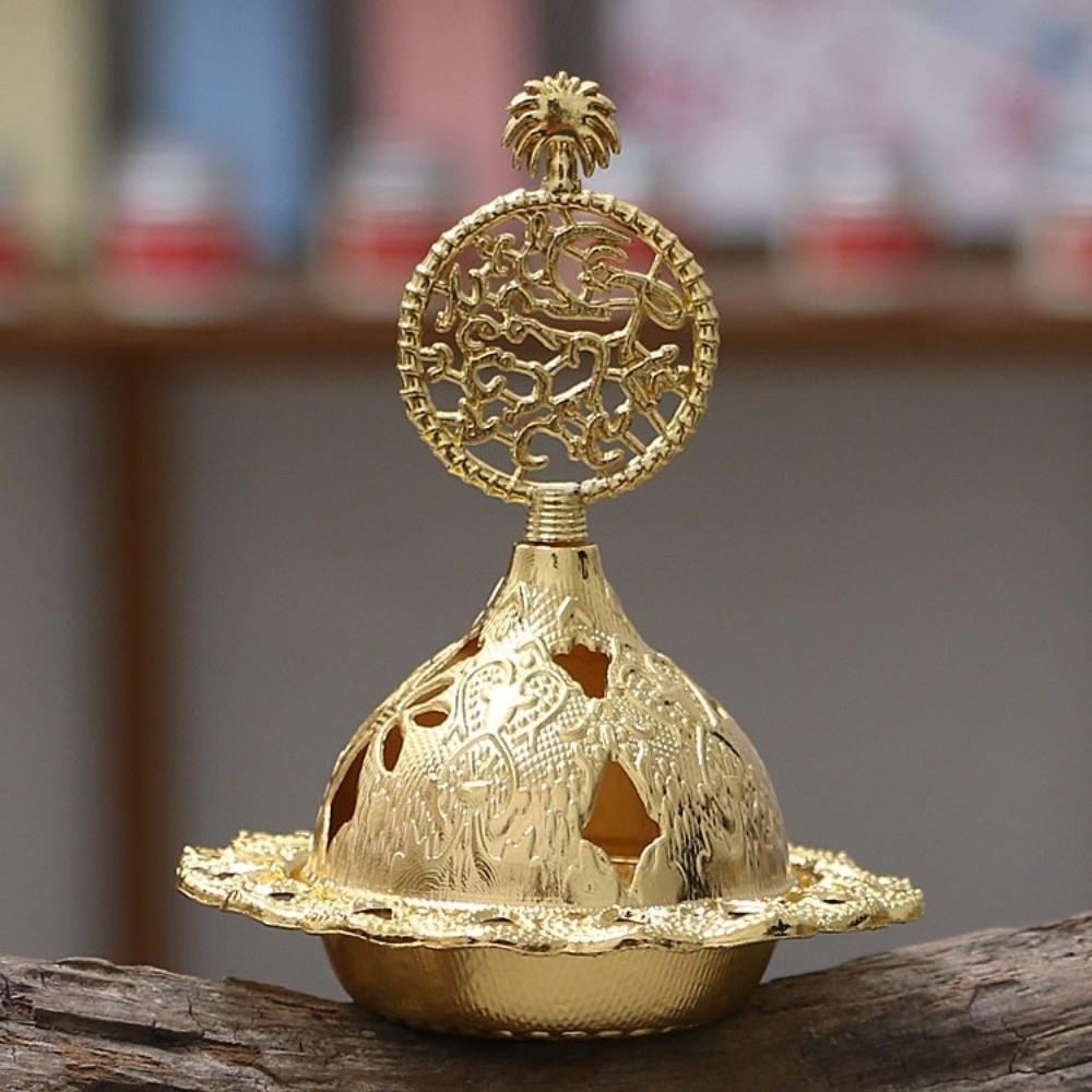 Alloy Metal Incense Burner Retro Gold Mini Censer Holder Star Moon Pattern Hollow Out Incense Stick Burner Muslim Ramadan