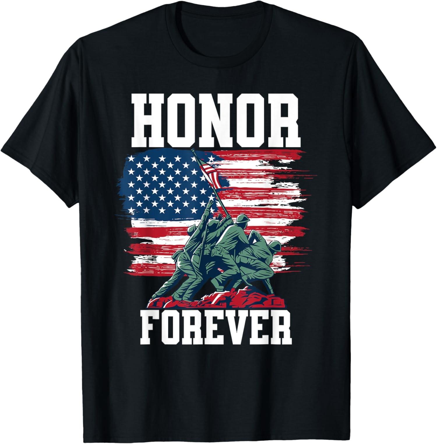 Honor Forever Memorial Day Veteran Flag Military Unisex T-Shirt S разноцветный