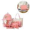 5Pcs School Bags Set Large Capacity Shoulder Bag Stationery Bag Coin Purse Canvas Student Bags Set for Boys Girls Pink