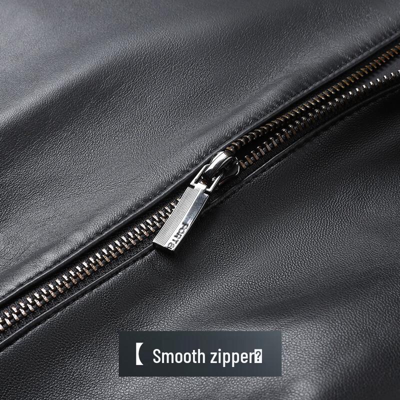 Futing Men's Top-Grain Sheepskin Stand Collar Leather Jacket