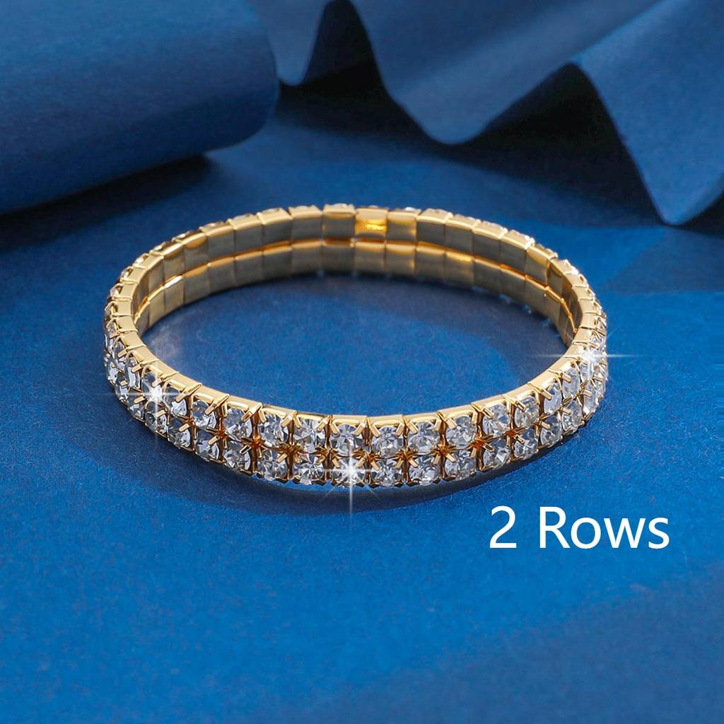 Bracelet Tendance Luxe Léger Multi-rangs Réglable Élastique Zircon Complet Zircon Adapté pour Voyage, Fête, Festival Cadeaux