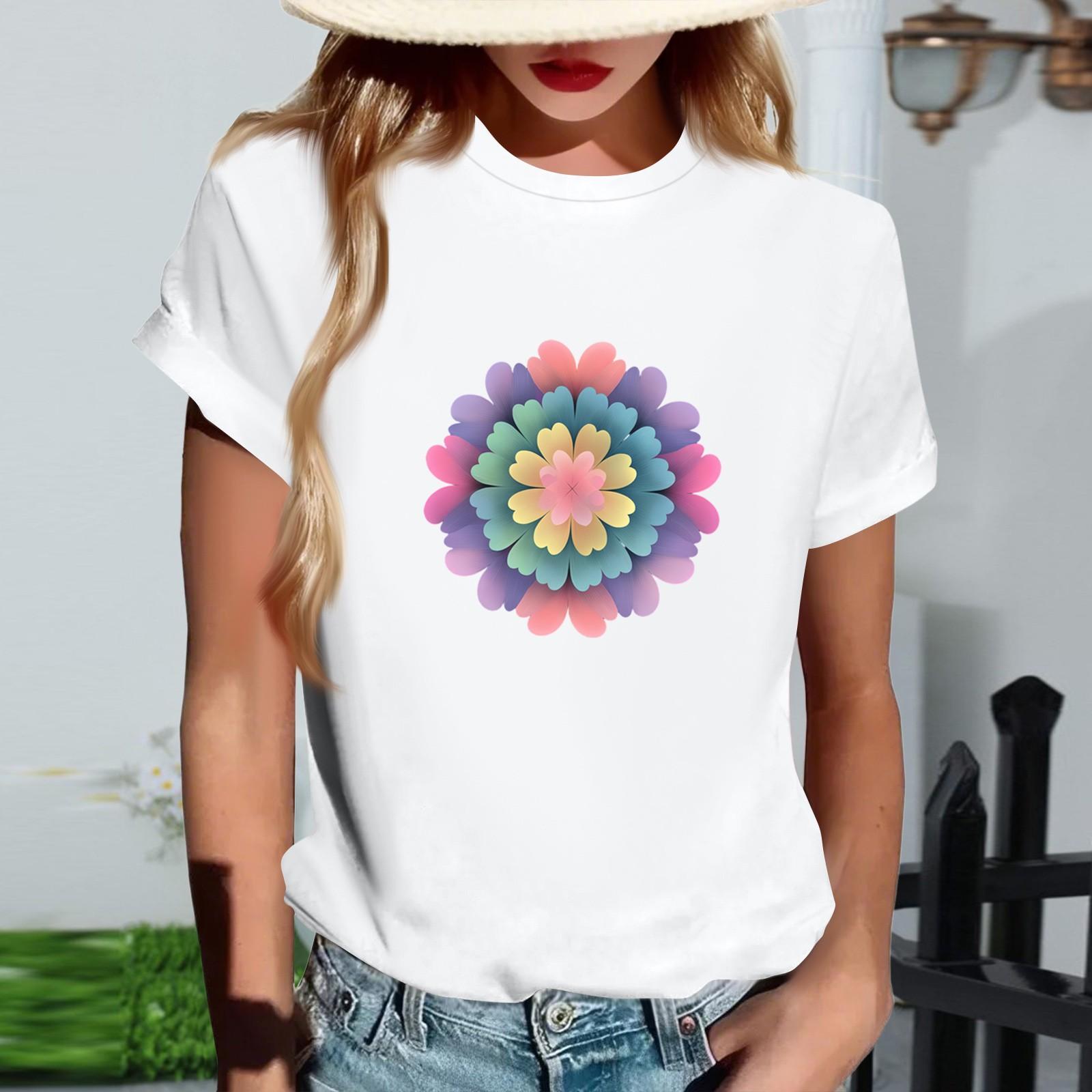 

Женская модная футболка с круглым вырезом, повседневная, с ретро-принтом, с короткими рукавами XL белый