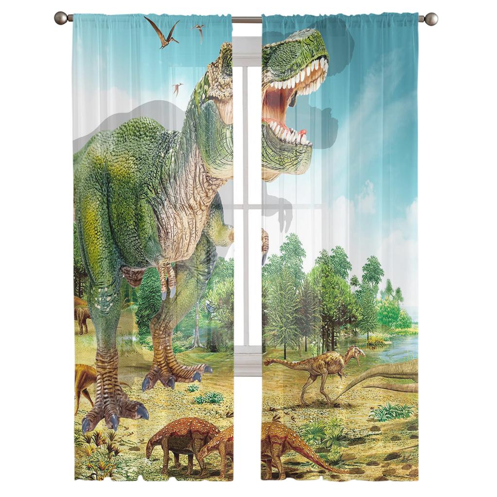 Green Forest Dinosaur Modern Curtains For Living Room Transparent Tulle Curtains Window Sheer For The Bedroom Accessories Decor