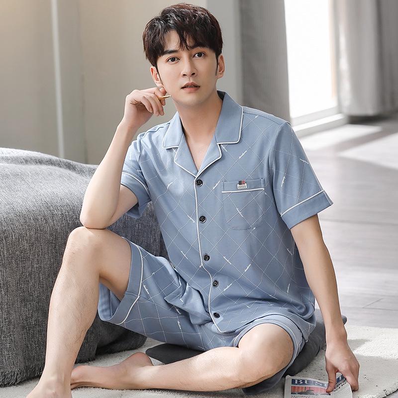 Men s Cotton Short-Sleeve Pajama Set - Summer Style for Middle-Aged and Elderly Dads. 4XL