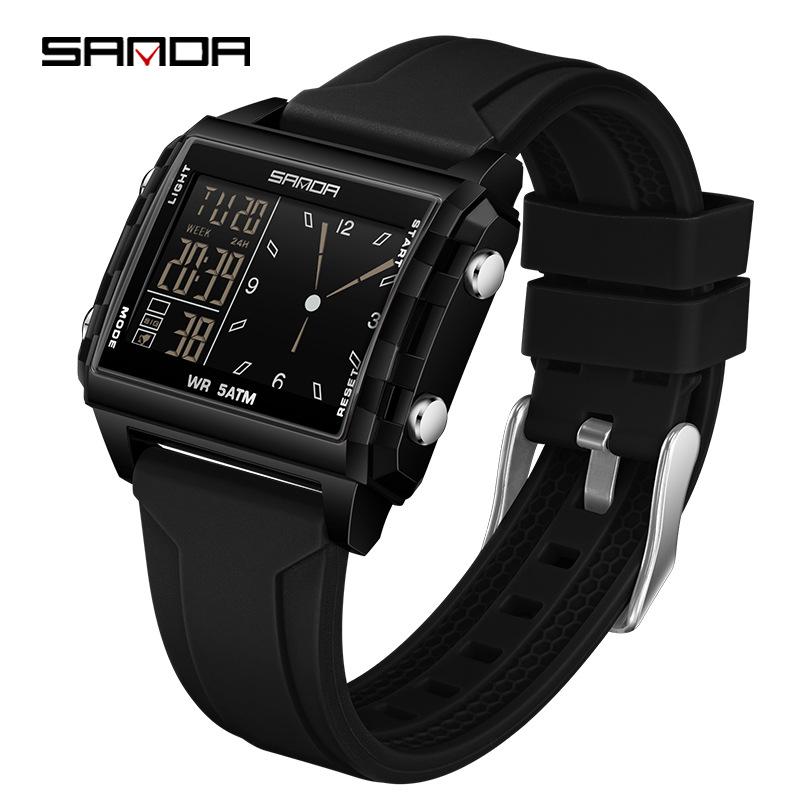 Sanda Waterproof Luminous Sports Watch: Square, Transparent Timer for Students