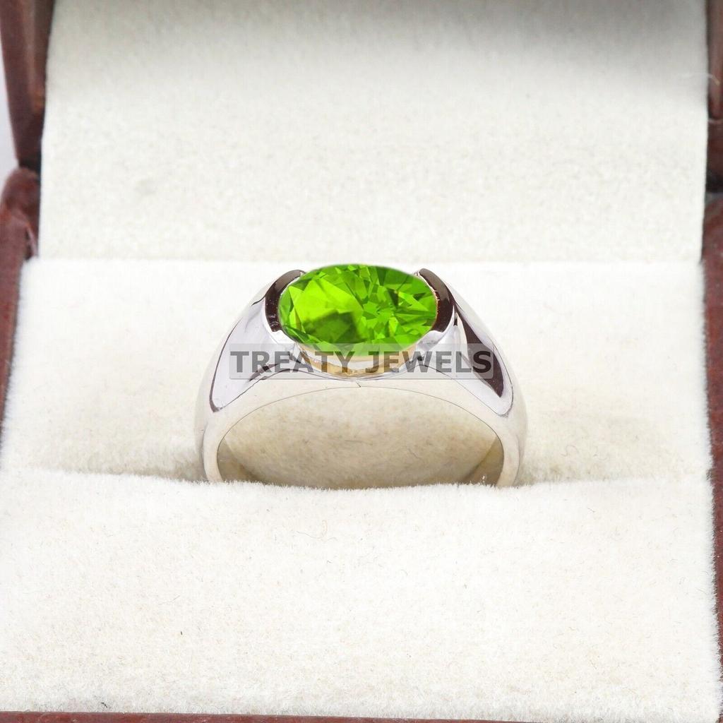 Peridot Oval Cut Gemstone With 925 Sterling Silver Ring For Men's #B476 JL375683919176