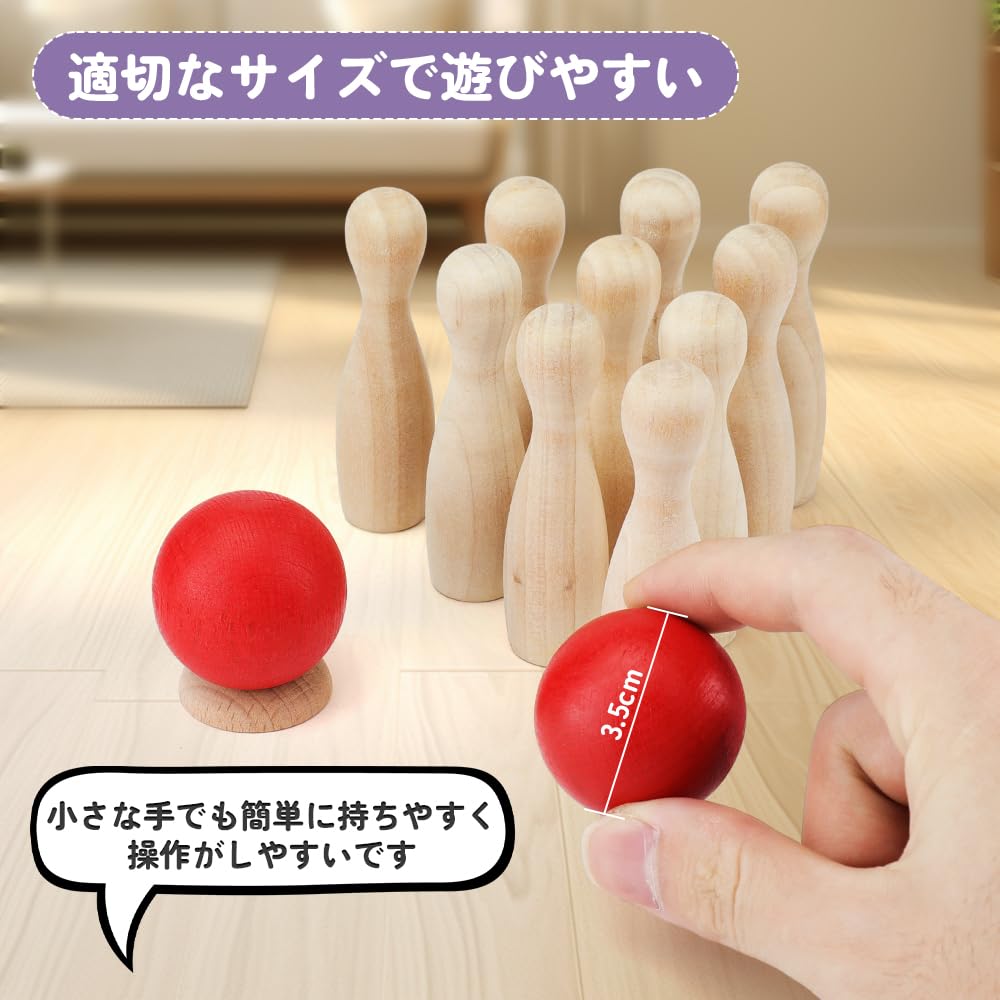TUGO Bowling Holzspielzeug Lernspielzeug Holzspielzeug Bowling Set für Kinder Handtraining 10 Flaschen 2 Bowlingkugeln Indoor Outdoor Spielzeug Babygeschenk