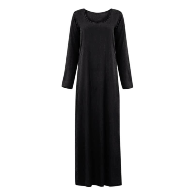 New Muslim Long Sleeve Cotton Inner Dress with Free Belt