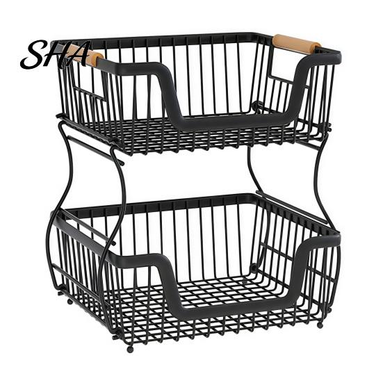 Sturdy Desktop Organizer 2/3 Layer Countertop Rack, Heavy Duty Fruit Basket Stand, 3 Tier Space Saving Carbon Steel Storage Rack for Kitchen,