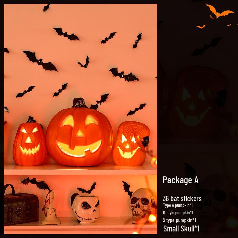 Halloween Pumpkin Lantern Decorations: Bat Ornaments & Scene Props for Bars and Shops