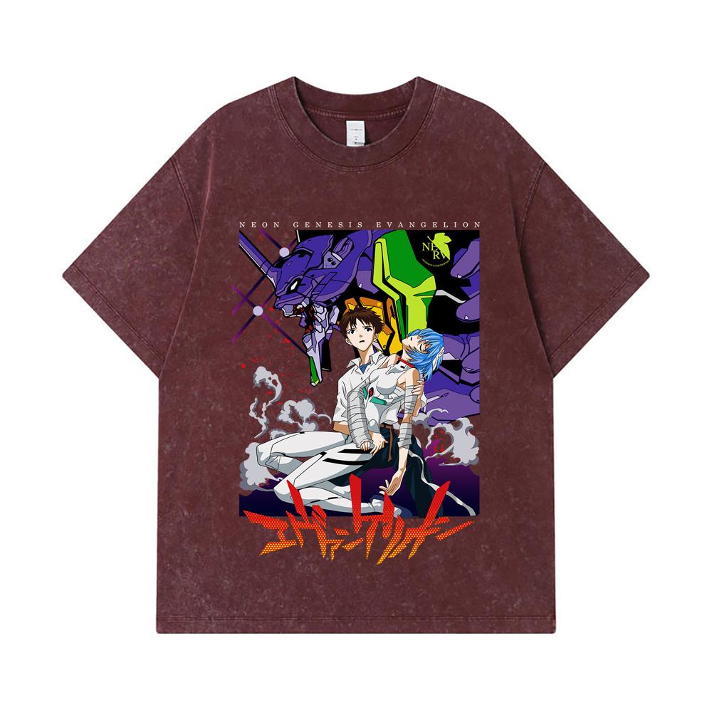 275 GSM Washed T-shirts 100% Cotton Evangelion V1 Print Unisex Heavy Cotton T Shirt