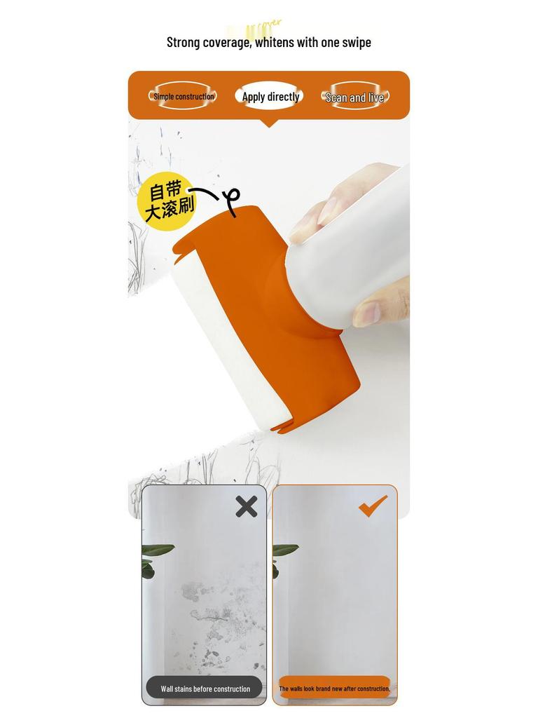 Orange Wall Large Roller White Water-Based Latex Paint - Low-Odor Interior Repair Paint