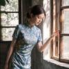 Blue Short-sleeved National Style New Chinese Daily Suzhou Long Cheongsam Improved Young 1011 New Women's High Sense