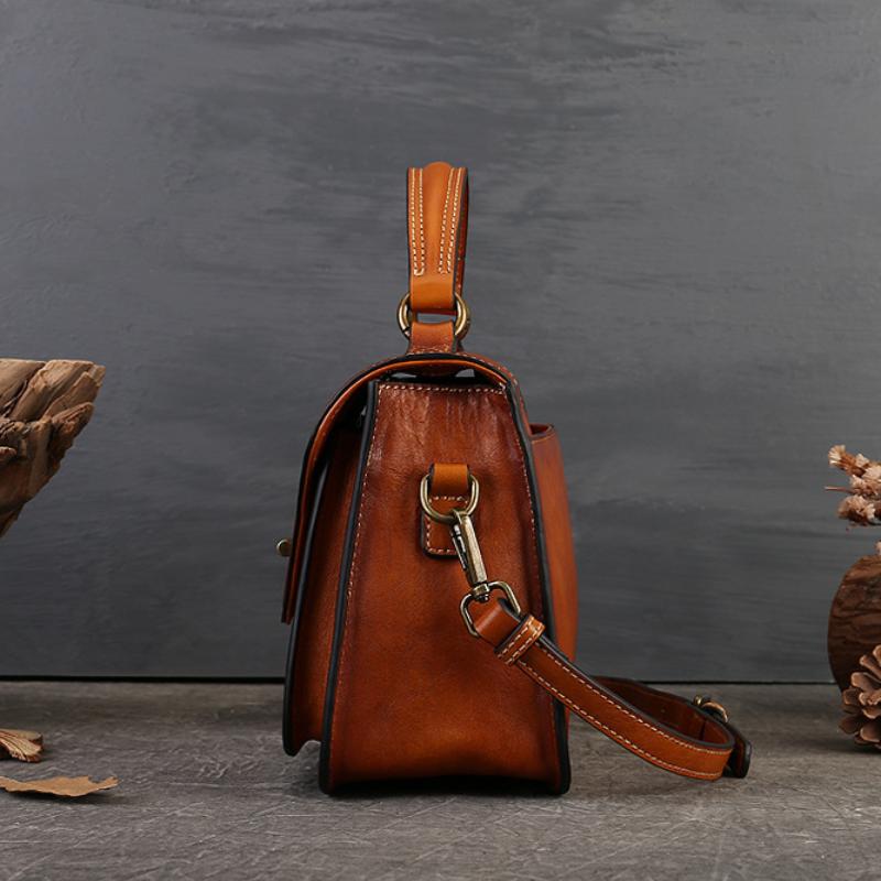Johnature Retro Messenger Bag Genuine Leather Advanced Women's Handbag Versatile Solid Color Shoulder Bags